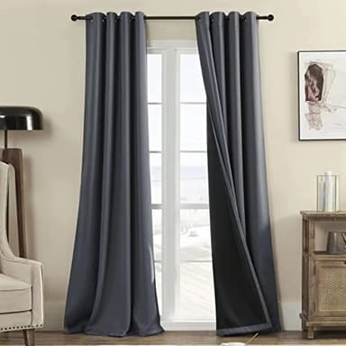 Rutterllow Total Blackout 340 GSM Curtains 2 Panels, Full Shade 84 Inches Long Complete Drapes for Living Room, Dark Grey Thermal Insulated Bedroom Window Treatment Drapes (Gray, 52 x 84 inch) - Image 1