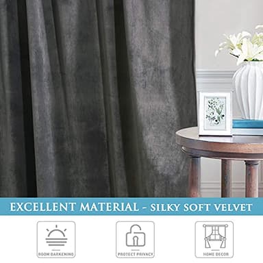 StangH Velvet Curtains 108 inches Long - Heavy-Duty Blackout Velvet Drapes Heat & Chill Resistant Window Panels for Villa/Patio Door, Grey, 52 by 108-inches, 2 Pcs - Image 5