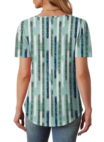 Summer Tops for Women Short Sleeve Beach Luxury Women Fahsion Oversized Tshirts Plus Size Shirts Dressy Casual Green Stripes 2XL - Image 5