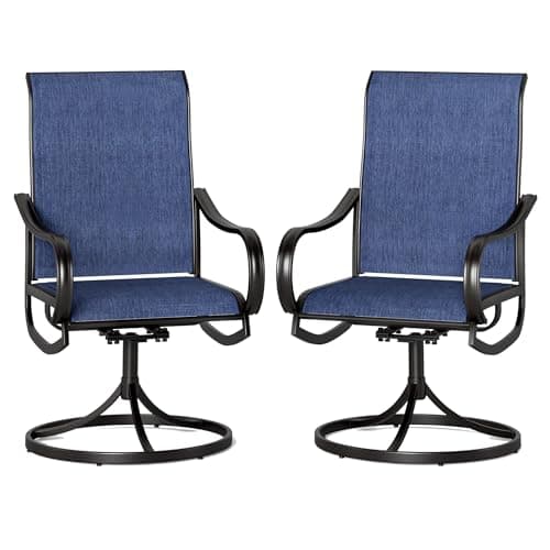 PHI VILLA Patio Swivel Dining Chairs Set of 2, All Weather Outdoor Chair with Textilene Mesh Fabric & Black Metal Frame for Outdoor Lawn Garden Poolside (Blue) - Image 1