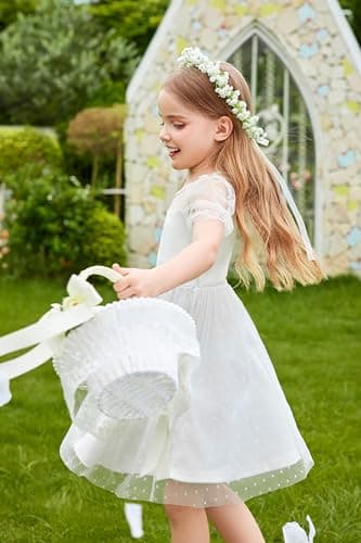 Arshiner Toddler Girls Tulle Summer Puff Sleeve Baby Girls Tutu Princess Party Casual Dress 4-5 Year White - Image 7