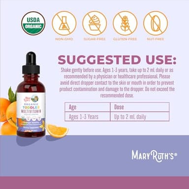 MaryRuth Organics Kids Multivitamin for Toddlers | USDA Organic | Toddler Vitamins Liquid Drops for Kids Ages 1-3 | Toddler Immune Support & Overall Wellness | Vegan | Non-GMO | Gluten Free | 2 Fl Oz - Image 3