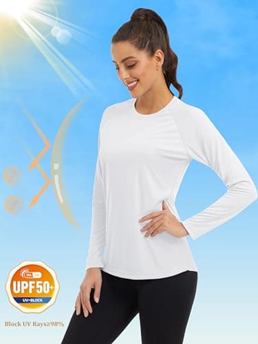MAGCOMSEN Women's Long Sleeve Rash Guard Shirt - UV Protection, Hiking, Running, Fishing - White - Image 3