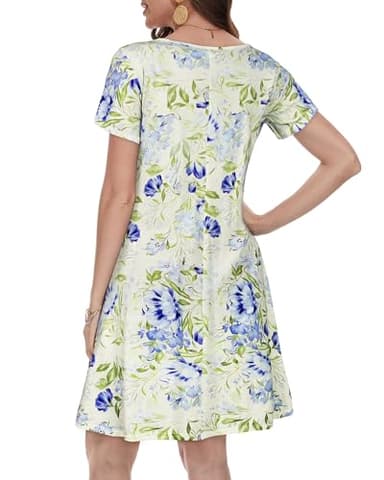 elescat Tshirt Dress Women Summer Pockets Sundresses Plus Size Flowy Cotton Beach Dresses (White Purple Floral, 3XL) - Image 5