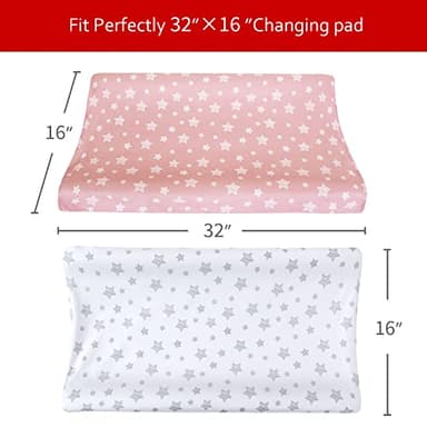 Changing Pad Cover for Girls 2 Pack, Lovely Print Soft Unisex Diaper Change Table Sheets, Fit 32"x16" Contoured Pad, Comfy Cozy 2-Pack Cradle Sheets, Pink&White - Image 5