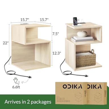 ODIKA Night Stand Set of 2 for Bedroom Beside Table with Charging Station Wood Nightstand with Storage, End Table with USB Ports and Outlets (Natural w/Charging Combo) - Image 3