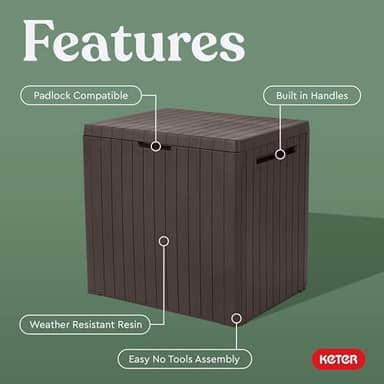 Keter City 30 Gallon Resin Outdoor Storage Box and Patio Furniture Side Table for Pool and Garden Accessories, Brown - Image 3