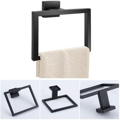 JOPOFI Towel Ring - Thicken SUS 304 Stainless Steel Towel Holder, Towel Racks for Bathroom, Square Modern Design Hand Towel Holder, Contemporary Hand Towel Bar - Matte Black - Image 3