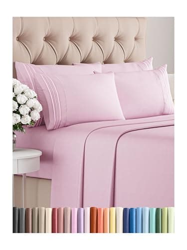 King 6 Piece Sheet Set - Comfy Breathable & Cooling - Ultra-Soft Hotel Luxury Bedding Set with 8-16 Inch Deep Pockets - 1 Flat & 1 Fitted Sheet & 4 Pillowcases - Wrinkle Free & Easy Care - Light Pink - Image 1