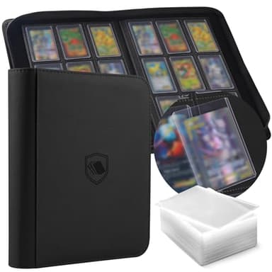 Toploader Binder, Holds 360 Toploaders, 100 Toploaders INCLUDED, 9-Pocket PU Cover Top Loader Binder for 3" x 4" Rigid Toploaders, Ringless Double-Sided Toploader Card Binder for TCG, Sport Cards - Image 1