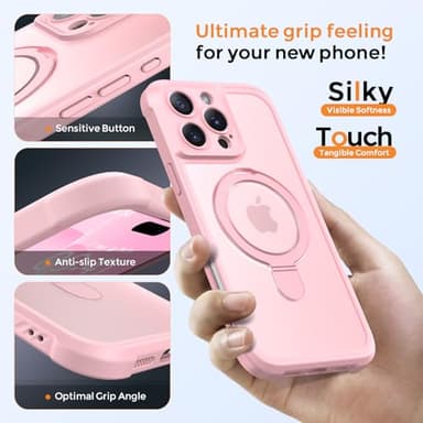 MOCCA Design for iPhone 16 Pro Max Case with Magnetic Invisible Stand [Full Camera Protection] [Compatible with Magsafe] Military Drop Shockproof Translucent Matte Phone Case Cover 6.9",Pink - Image 6