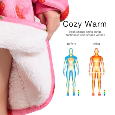 Kipswiza Strawberry Wearable Blanket Hoodie - Soft Cozy Sherpa Fleece Oversized Hooded Blankets Sweatshirt Birthday Gifts for Women Girls Mom Sisters - Image 3