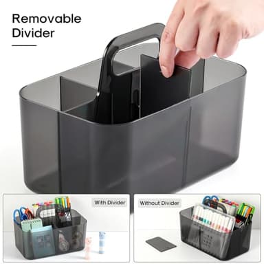 Multiuse Caddy Organizer with Handle - Stackable Plastic Bin - Divided Storage Tote Holder for Art Craft Supplies, Makeup, Bathroom, Shower, Cleaning, Kitchen, Office, Dorm, Desktop - Clear Black - Image 6