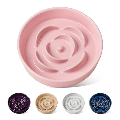 vancasso Slow Feeder Dog Bowl, 0.6 Cups Ceramic Dog Food Dish for Fast Eaters Small Breed, Puzzle Bowl for Small Dogs and Cats, Pink