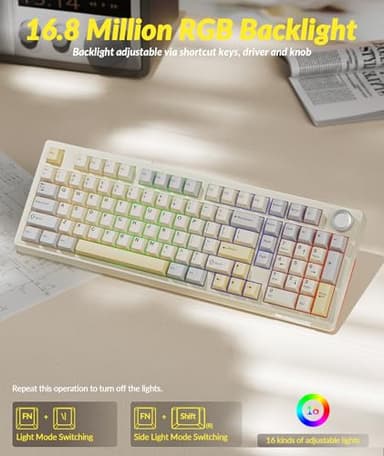 SOLAKAKA KI99 Pro 96% Wireless Mechanical Keyboard, RGB Gaming Keyboard, Hot-Swappable Pre-Lubed Switches, Gasket Structure Creamy Keyboards (Beige-White, Non-Silent Version) - Image 7