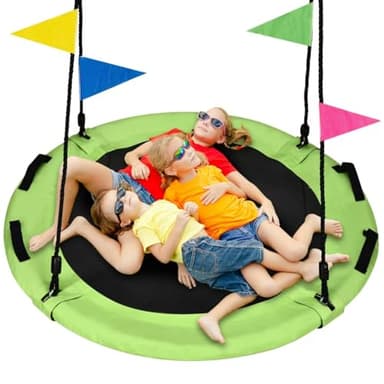 48 inch Tree Swing, Larger Saucer Flying Swing for Whole Family, 900lbs Weight Capacity, with Adjustable Hanging Straps, for Outdoor Playground, Green - Image 1
