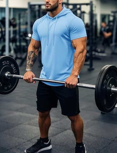 MAGCOMSEN Mens Hoodies Short Sleeve Hooded Shirts Workout Hoodie Sweatshirt lightweight Pullover Summer Cotton T Shirt Blue,2XL - Image 3