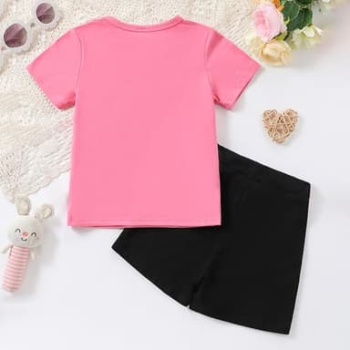Axumity Kid Toddler Girl Clothes Figure Graphic Print Tee Top + Solid Colour Girls Summer Outfits Set(7-8T) - Image 7