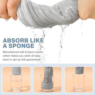 MUKIN Baby Muslin Burp Cloth Set of 6, Ultra Soft Absorbent Thick Cotton Burping Cloths for Unisex Newborn Babies, 20'' by 10'' Neutral Milk Spit Up Rags Boys Girls - Baby Must Haves. (Gradient Grey) - Image 3