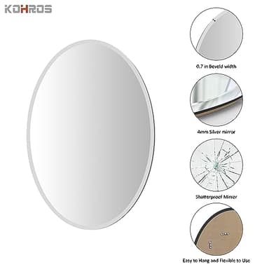 KOHROS Bathroom Mirrors for Over Sink - Oval Frameless Mirror - Beveled Polished Wall Mirror for Bathroom, Vanity, Bedroom (18" W x 24" H Oval) - Image 3