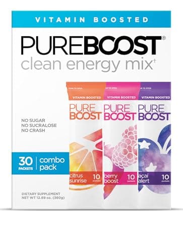 Pureboost Clean Energy Booster, Refreshing Energy Drink Mix with B12 Vitamins, Electrolytes, Antioxidants, Sugar-Free with No Sucralose (Combo Pack, 30 Count) - Image 1