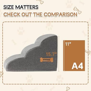 Romrol Dog Stairs Ramp for Beds Couches, 15.7” H 33D Extra Wide Pet Steps with Durable Non-Slip Waterproof Fabric Cover, Dog Slope Stairs for Small Dogs and Cats or Pets Friendly, 3-Tiers, Grey - Image 8