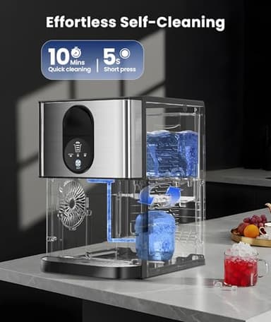 Cowsar Nugget Ice Makers Countertop, 44lbs/24H Pellet Ice Maker with Ice Dispenser, Self-Cleaning, Water Reservoir, Soft Chewable Ice Maker Machine for Home/Kitchen/Office, Silver Stainless - Image 7