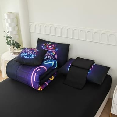 NINENINE Gaming Comforter Set for Boys,6PCS Queen Bedding Sets for Boys,Gaming Bedding Set Bed in A Bag(1Comforter,1Flat Sheet,1Fitted Sheet,1Cushion Cover,2Pillowcases) - Image 5