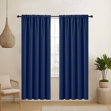 CUCRAF Blackout Curtains 72 inches Long, Room Darkening Window Curtain Panels, Rod Pocket Thermal Insulated Solid Drapes for Bedroom Living Room, 52x72 inch, Navy Blue, Set of 2 Panels
