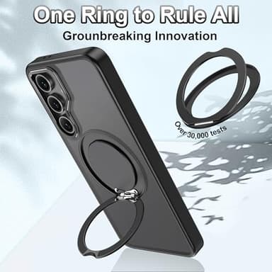 Rancase Compatible with Galaxy S24 FE Case with Stand,Fit for MagSafe,360°Rotatable Ring Designed,Translucent Matte Texture Protective Military Grade Shockproof Case,Black - Image 7