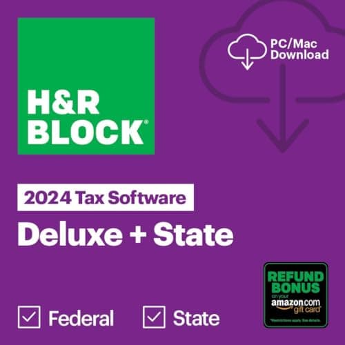 H&R Block Tax Software Deluxe + State 2024 with Refund Bonus Offer (Amazon Exclusive) Win/Mac [PC/Mac Online Code] - Image 1