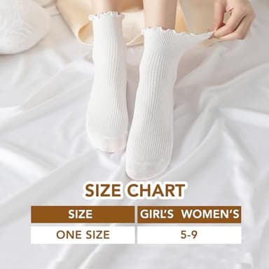Fandecie Frilly Socks - 8 Pairs, Ruffle Ankle Socks for Girls & Women, Solid Color Lettuce Edge Comfort Breathable One Size 5-9, White, Black & Grey - Image 5