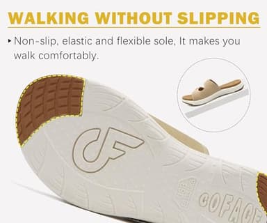 COFACE Womens Orthotic Slides Comfort Plantar Fasciitis Arch Support Slip on Flat Sandals Ladies Soft Cushion Fashion Yoga Mat Slippers With Adjustable Straps, Beige Size 8.5 - Image 6