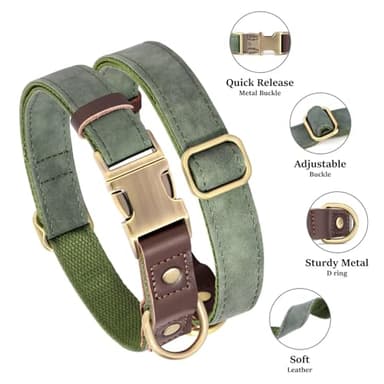 Didog Soft PU Leather Dog Collars for Small Dogs,Classic Adjustable Dog Collars with Quick Release Metal Buckle,Easy Clean and Comfortable with Nylon Lining,Green,S Neck 10-15" - Image 2