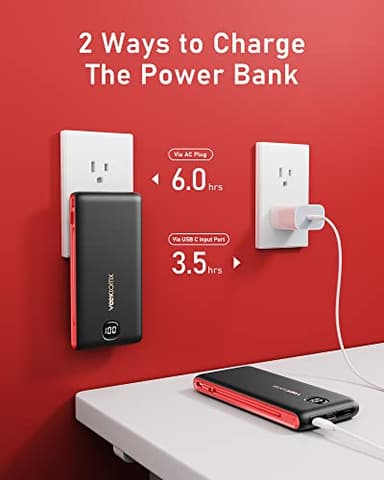 VEEKTOMX Portable Charger with Built in Cables 10000mAh, Power Bank for iPhone with AC Wall Plug, Fast Charging USB C Slim Battery Pack with LED Display Compatible with iPhone15/14/13, Samsung - Image 4