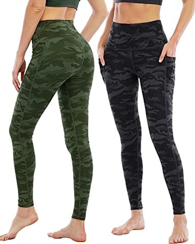 YOUNGCHARM 4 Pack Leggings with Pockets for Women,High Waist Tummy Control Workout Yoga Pants 2BlackCamGrayCamGreen-XXL - Image 2