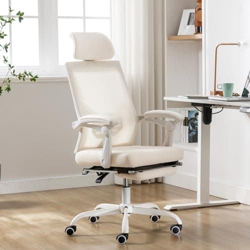 Qulomvs Mesh Ergonomic Office Chair with Footrest Home Office Desk Chair with Headrest and Backrest 90-135 Adjustable Computer Executive Desk Chair with Wheels 360 Swivel Task Chair - Image 1