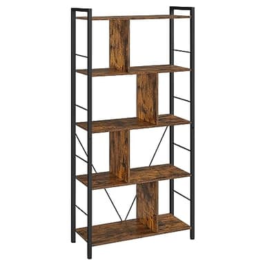 VASAGLE Bookshelf, 5-Tier Bookcase, Storage Shelving Unit, Display Shelf with Open Compartments for Living Room, Home Office, Bedroom, Industrial, Rustic Brown and Black ULBC121B01 - Image 1