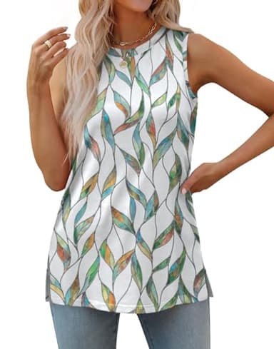 Tank Tops for Womens Crewneck Cute Printed Summer Tops Loose Fit Workout Yoga Shirt Beach Vacation Outfits Travel XL - Image 3