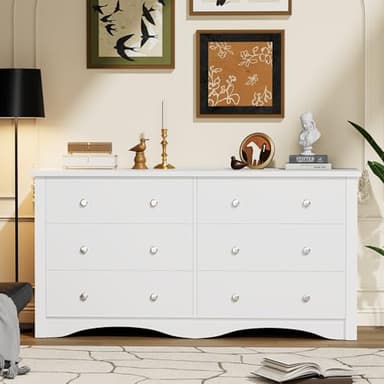 YESHOMY Dresser for Bedroom with 6 Drawers, Modern Chest of Drawers, Wooden Dressers, TV Stand for Living Room,Closet, Hallway (White) - Image 5