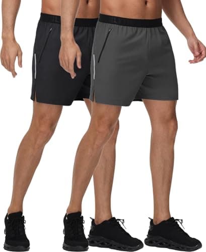 GymBrave Men's 5 inch Athletic Running Shorts with Zipper Pockets Lightweight Quick Dry Workout Gym Shorts for Men 2 Pack Black Grey XL - Image 1