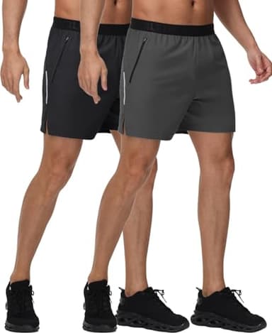 GymBrave Men's 5 inch Athletic Running Shorts with Zipper Pockets Lightweight Quick Dry Workout Gym Shorts for Men 2 Pack Black Grey XL - Image 1