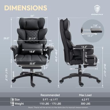 Dowinx Big and Tall Office Chair with Pocket Spring Cushion,High Back Computer Gaming Chairs with Adjustable Armrests and Lumbar Support,Executive Desk Chairs with Footrest(PU Leather,Black) - Image 2