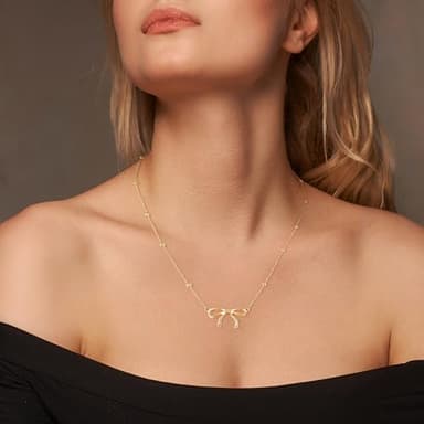 Andsion 14K Gold Plated Necklace for Women, Gold Plated Bow Necklace for Women, Dainty Gold Plated Pendant Choker Necklace - Image 4