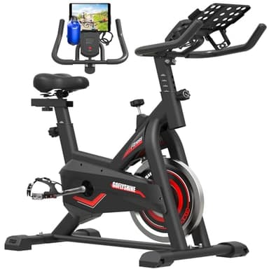 GOFLYSHINE Exercise Bikes Stationary,Exercise Bike for Home Indoor Cycling Bike for Home Cardio Gym,Workout Bike with pad Mount & LCD Monitor,Silent Belt Drive (Black-red) - Image 1