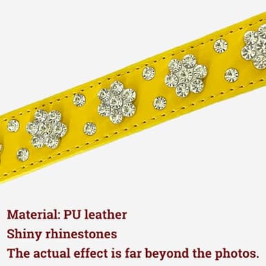 Rhinestone Flower Dog Collar - Sparkling Leather Pet Collar - for Small and Medium Dogs (Yellow XS) - Image 7