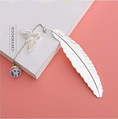 Vintage-Style Metal Feather Bookmark with Butterfly Pendant Mothers Day End of Year Teacher Appreciation Gifts for Women Girls Mom Lady Readers Book Lovers - Image 2