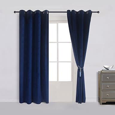 Cherry Home Set of 2 Velvet Flannel Room Darkening Blackout Curtains Panels Drapes Grommet 52 Wide by 108 Long Navy Royal Blue for Living Room - Image 2