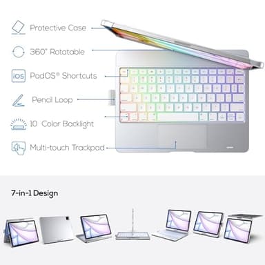 typecase Touch Keyboard Case for iPad Air 11-inch (M3 2025 / M2 2024) & iPad Pro 11(4th/3rd/2nd/1st Gen):Multi-Touch Trackpad,11 Colors Backlight,360°Rotatable,Thin for iPad Air 5th & 4th Gen,Silver - Image 3