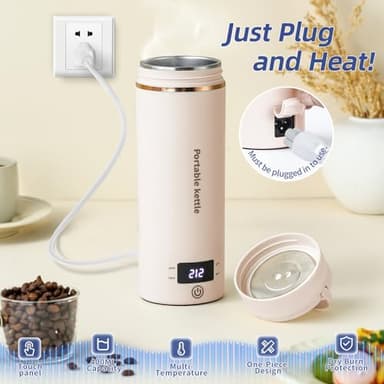 Travel Electric Kettle Portable Mini Kettle,Small Hot Water Boiler with 4 Temperature Settings,304 Stainless Steel,Fast Boiling Water with Auto Shut-Off and Boil Dry Protection,400ml (Beige, 400ML) - Image 2